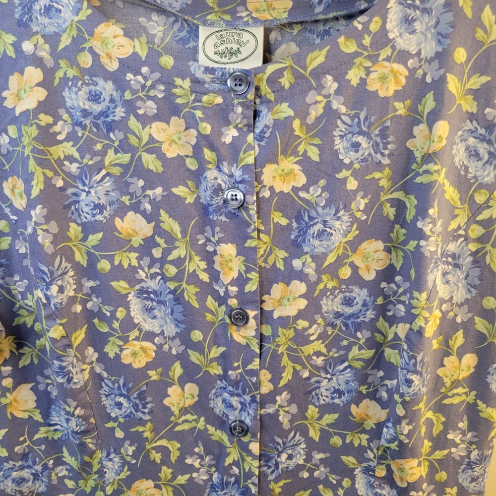 Vtg Laura Ashley Made in UK Floral Cotton Prairie Cottage Midi Dress Women 14 - Picture 12 of 15